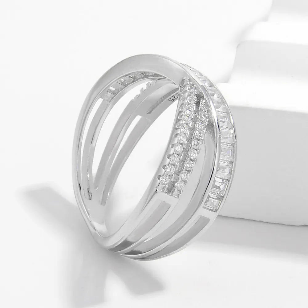 X Shape Inlaid Zircon 925 Sterling Silver Ring - Fashion Jewelry by Chic Yana's Fashion