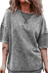 Mineral Wash Drop Shoulder Round Neck T-Shirt - High-Quality Fashion | Chic Yana