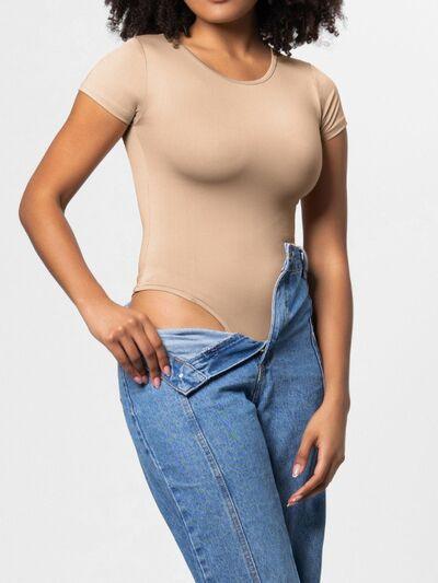 Full Size Round Neck Short Sleeve Bodysuit - Chic Yana's Fashion