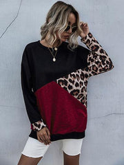 Perfee Leopard Contrast Long Sleeve Sweatshirt - Chic Yana's Fashion