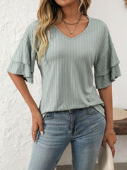 Mandy V Neck Ruffle Half Sleeve Top - Chic Yana's Fashion