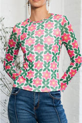 Floral Round Neck Long Sleeve Top - Chic Yana's Fashion