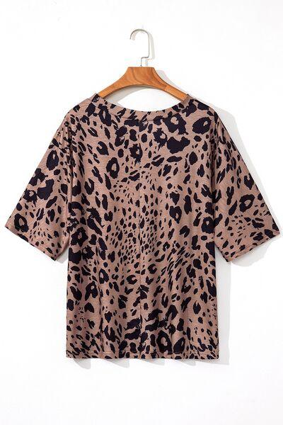 Leopard V Neck Half Sleeve T Shirt - Chic Yana's Fashion