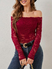 Off Shoulder Long Sleeve Lace Top - Chic Yana's Fashion