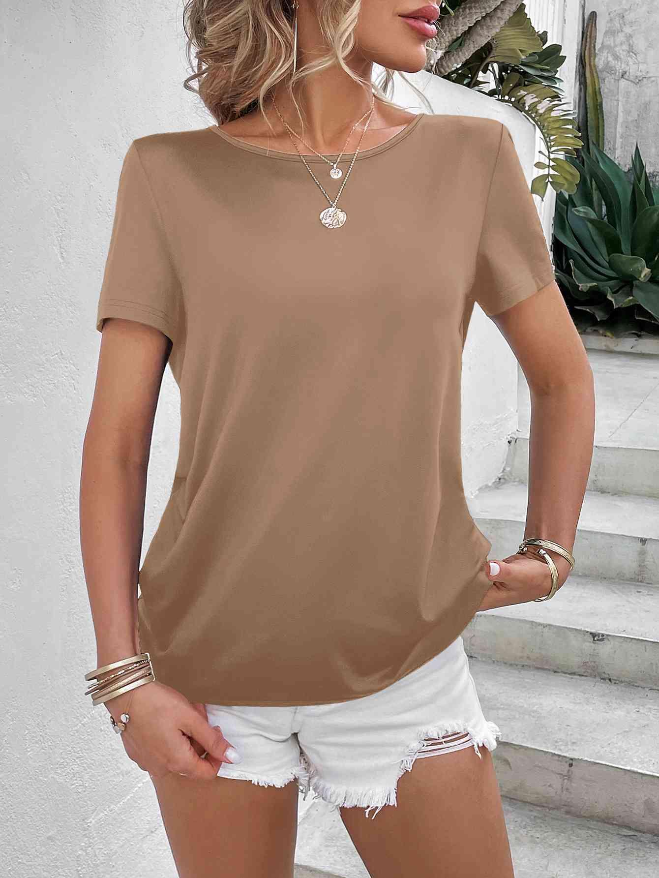 Ivy Lane Beads Trim Back Twisted Blouse - Chic Yana's Fashion