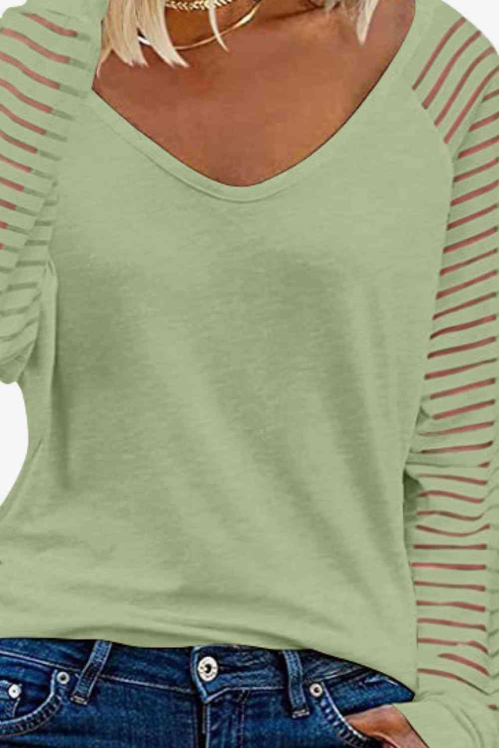 V Neck Long Raglan Sleeve Top - Chic Yana's Fashion