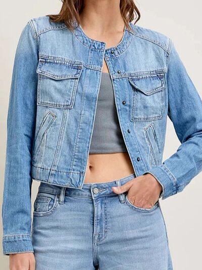 Snap Down Dropped Cargo Denim Jacket - Chic Yana's Fashion