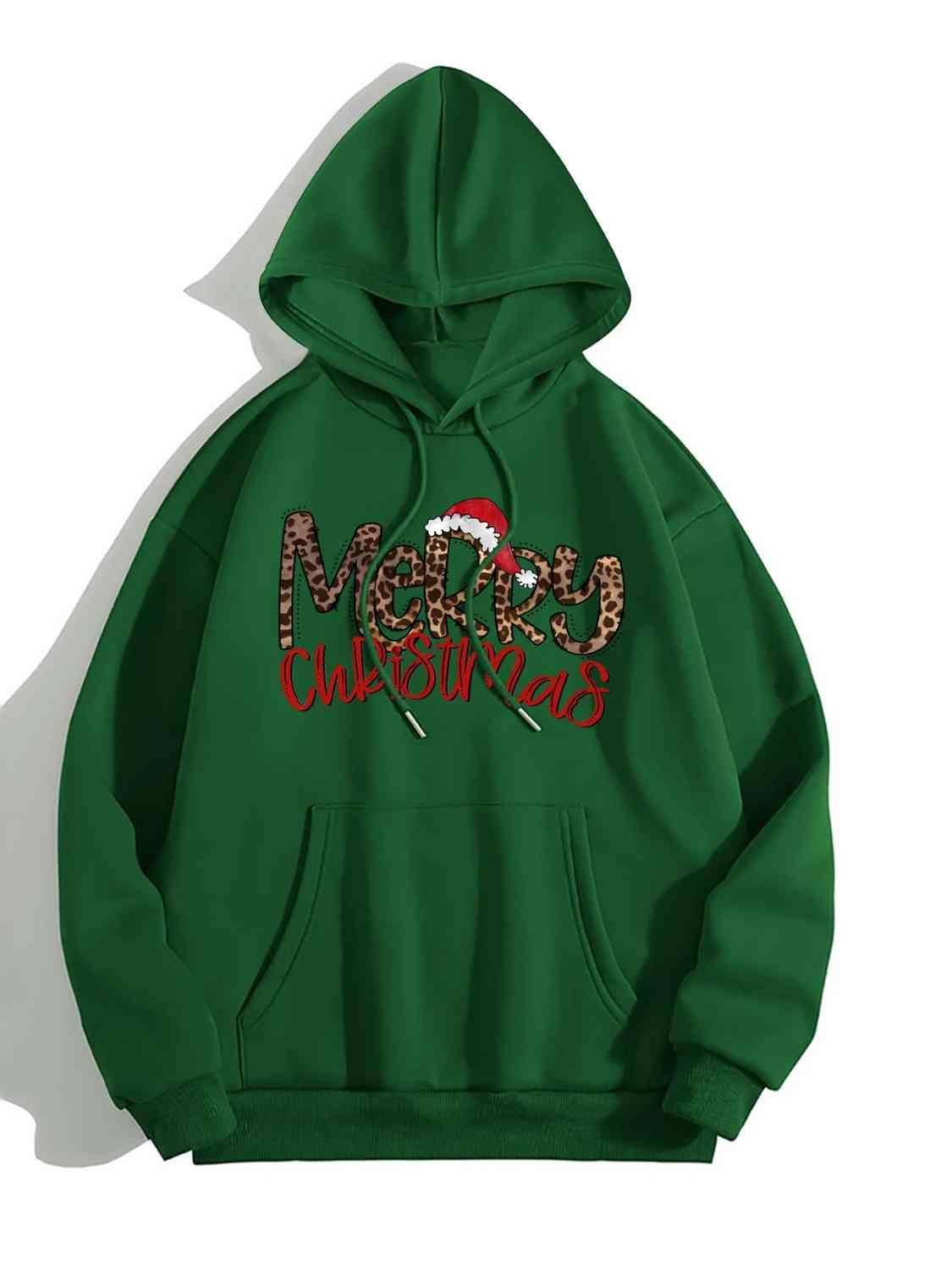 Merry Christmas Graphic Drawstring Hoodie - Chic Yana's Fashion