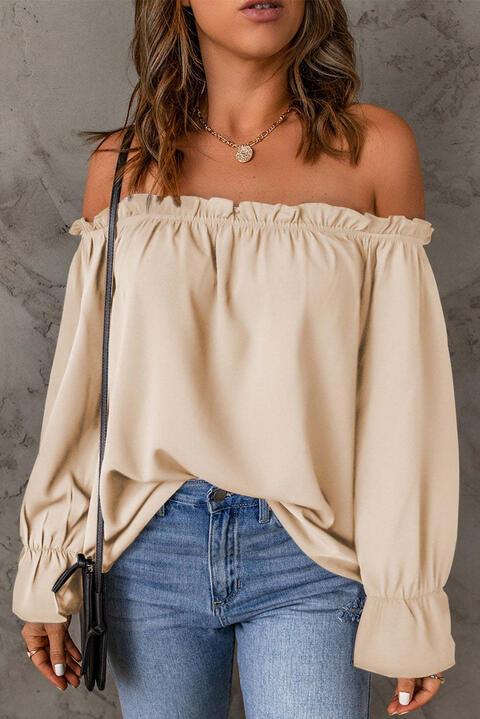 Off Shoulder Flounce Sleeve Blouse - Chic Yana's Fashion