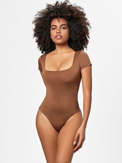 Full Size Square Neck Short Sleeve Bodysuit - Chic Yana's Fashion