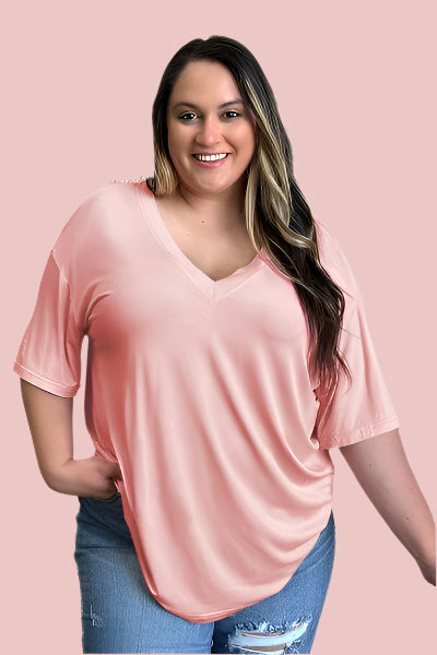 Basic Bae Full Size Bamboo V Neck Drop Shoulder T Shirt - Chic Yana's Fashion