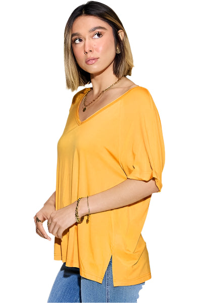 Basic Bae Full Size Bamboo Slit V Neck Short Sleeve T Shirt - Chic Yana's Fashion