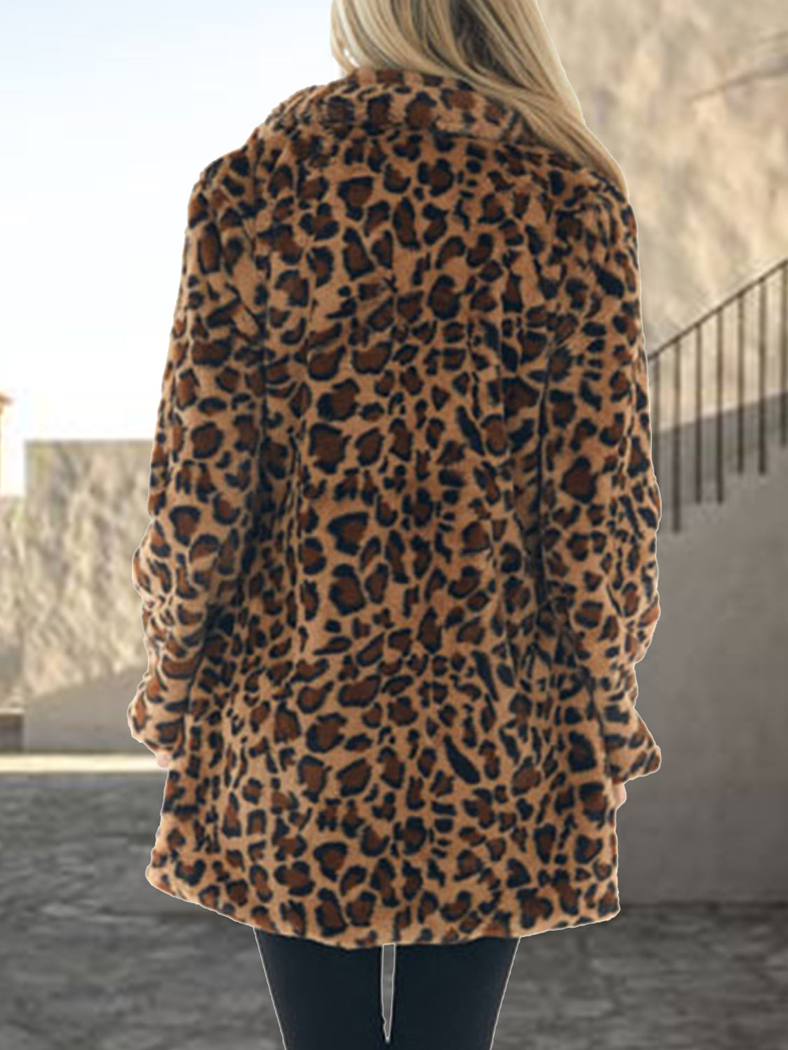 Leopard Collared Neck Coat with Pockets - Chic Yana’s Fashion