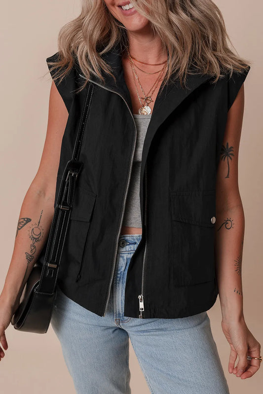 Pocketed Zip Up Vest Coat - Chic Yana’s Fashion