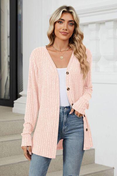 Ribbed Button Up Long Sleeve Cardigan - Chic Yana's Fashion