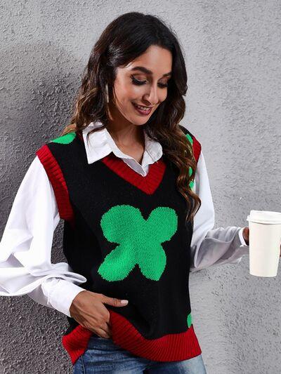 Four Leaf Clover V Neck Sweater Vest - Chic Yana's Fashion