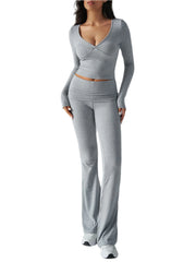 Devine Ruched Long Sleeve Top and Pants Set - Shop Now at Chic Yana's Fashion