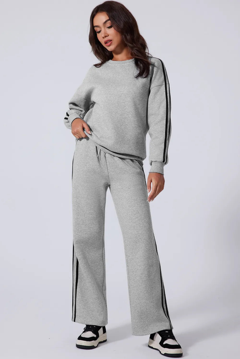 Side Striped Round Neck Top and Pants Active Set – stylish women's fashion from Chic Yana's Fashion