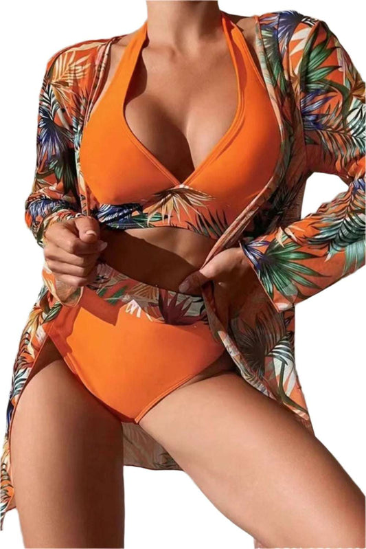 Printed Halter Neck Three-Piece Swim Set - Stylish and Trendy Women's Fashion from Chic Yana's Fashion
