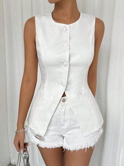 Button Down Round Neck Vest - Chic Yana's Fashion