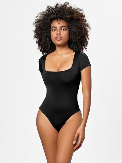 Full Size Square Neck Short Sleeve Bodysuit - Chic Yana's Fashion