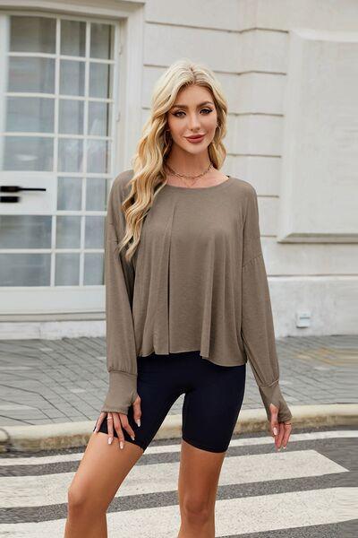 Backless Round Neck Long Sleeve T Shirt - Chic Yana's Fashion