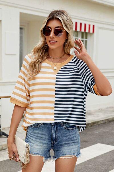 Striped Round Neck Half Sleeve T Shirt - Chic Yana's Fashion