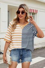 Striped Round Neck Half Sleeve T Shirt - Chic Yana's Fashion