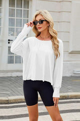 Cutout Back Round Neck Long Sleeve T Shirt - Chic Yana's Fashion