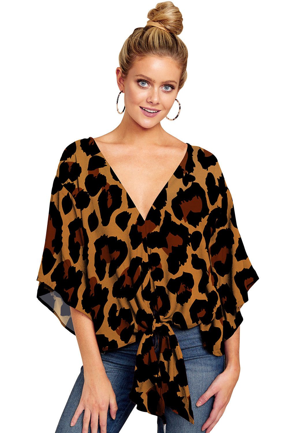 Chic Yana Fashion V-Neck Leopard Print Blouse