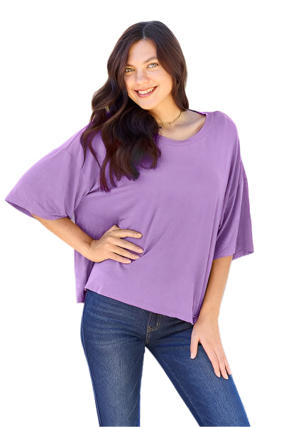 Basic Bae Bamboo Full Size Round Neck Drop Shoulder T Shirt - Chic Yana's Fashion