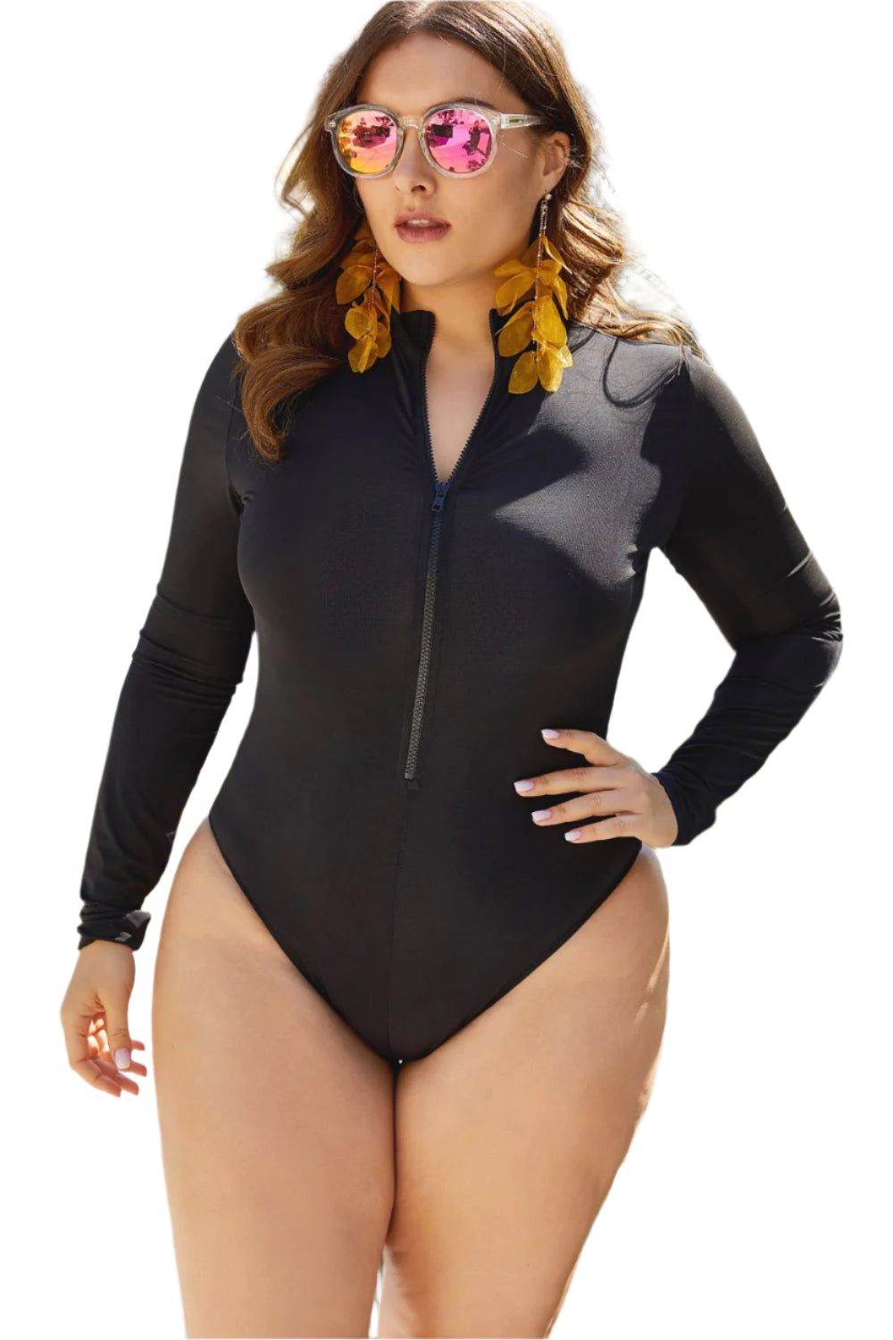 Zip Up Long Sleeve One-Piece Swimsuit - Stylish and Trendy Women's Fashion from Chic Yana's Fashion