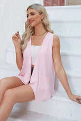 Eyelet Open Front Sleeveless Cardigan - Chic Yana's Fashion