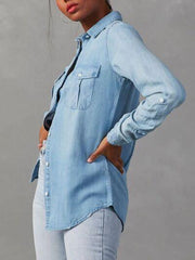 Button Down Collared Neck Denim Top 1 - Chic Yana's Fashion