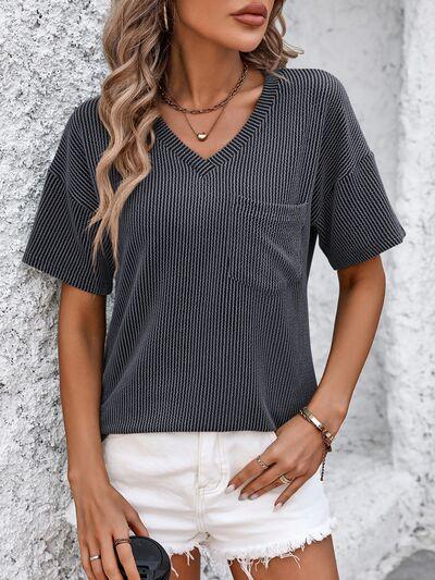 Mandy V Neck Dropped Shoulder T Shirt - Chic Yana's Fashion