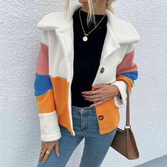 Shiny Color Block Button Down Collared Jacket - Chic Yana's Fashion