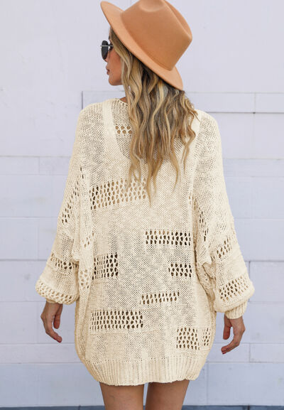 Openwork Open Front Long Sleeve Cardigan - Chic Yana's Fashion