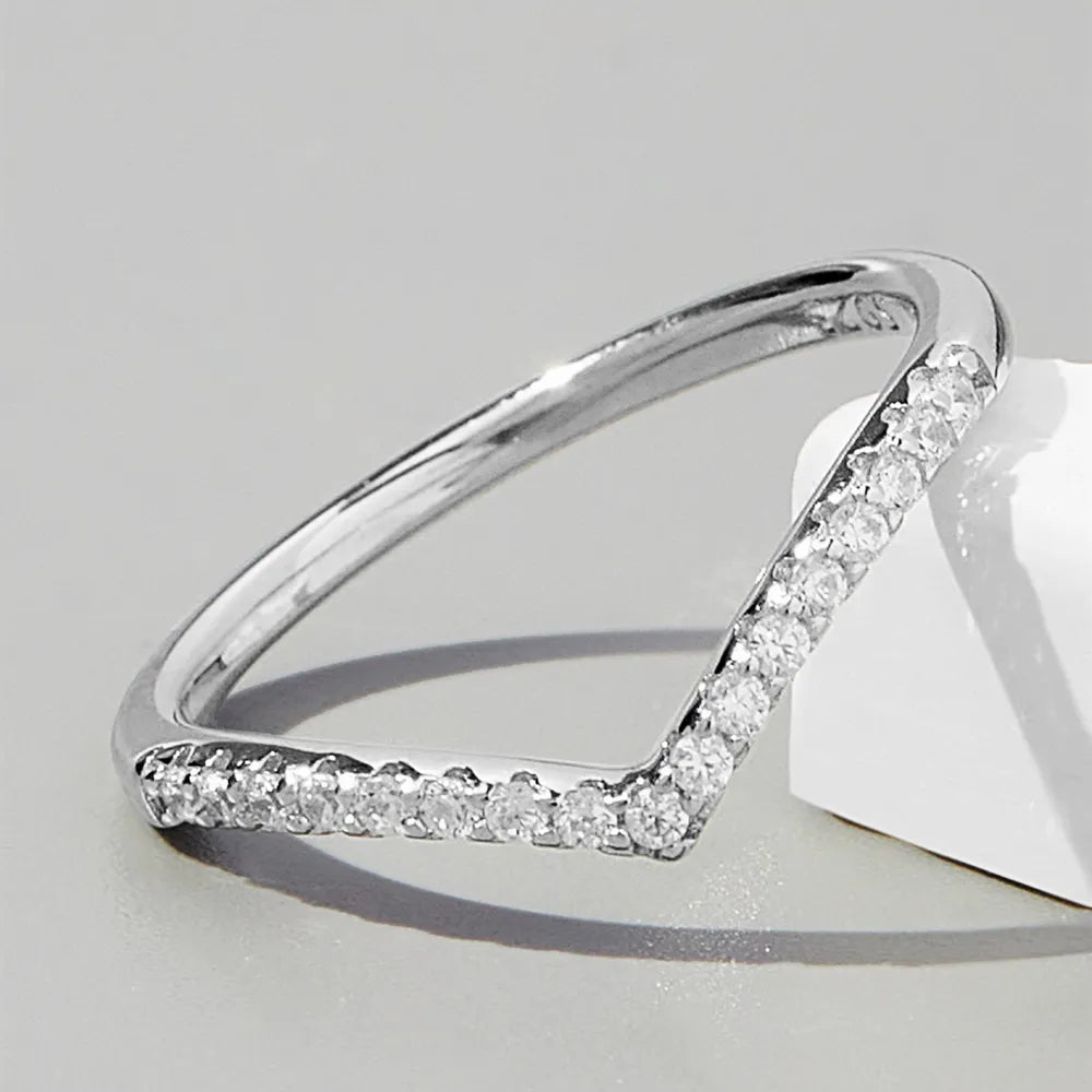 V Shape Inlaid Zircon 925 Sterling Silver Ring - Fashion Jewelry by Chic Yana's Fashion