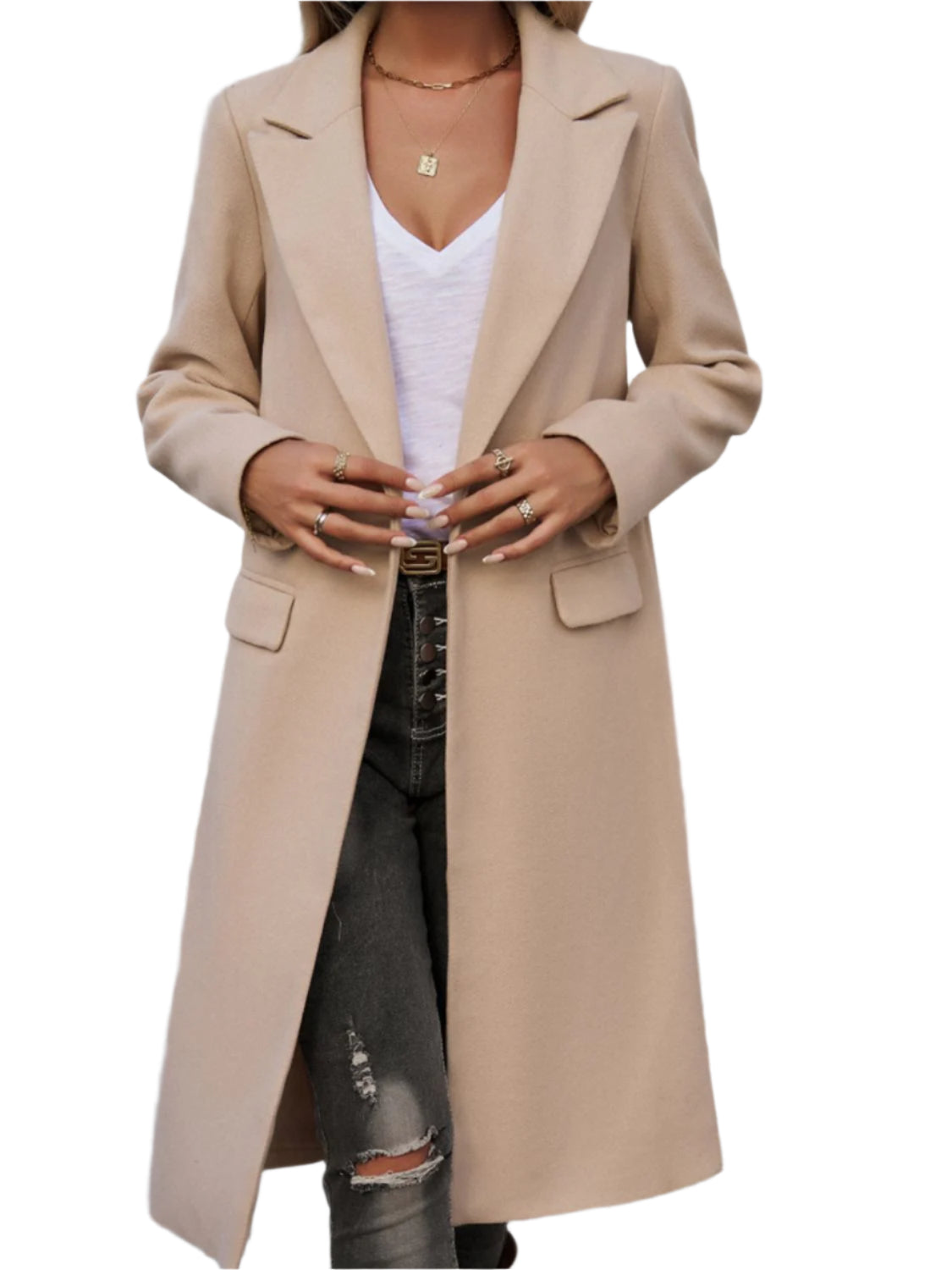 Devine Pocketed Collared Neck Long Sleeve Coat - Chic Yana’s Fashion