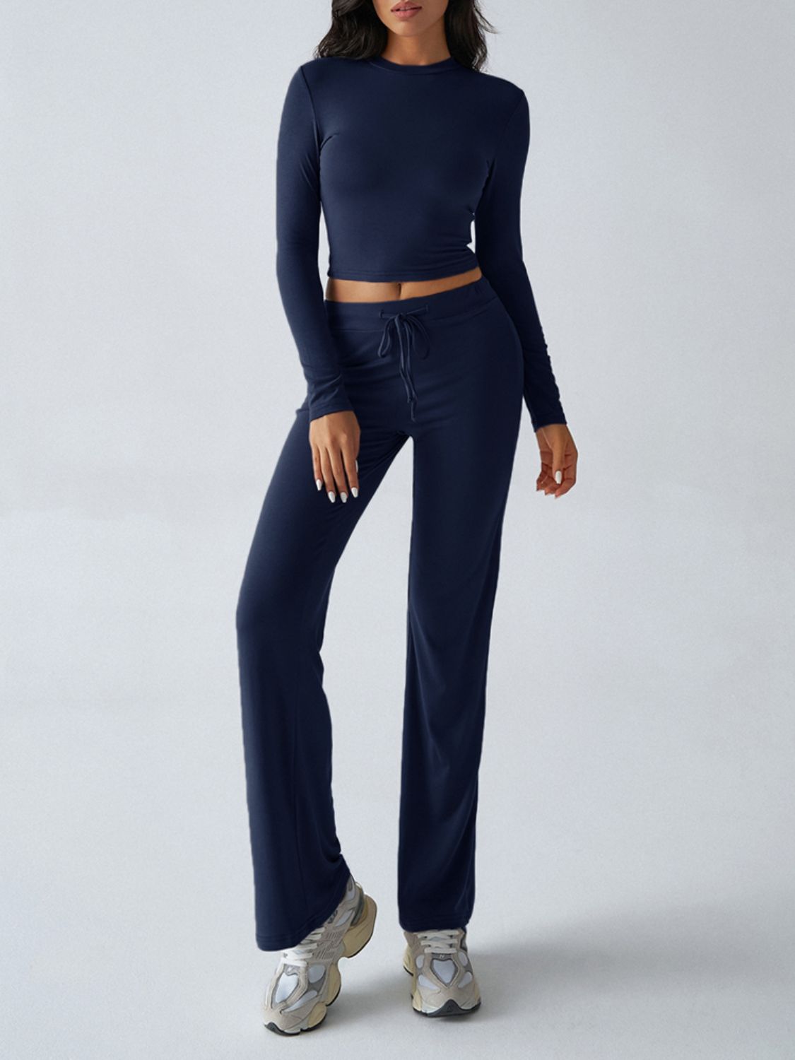 Devine Round Neck Long Sleeve Top and Drawstring Pants Set – Chic Yana’s Fashion