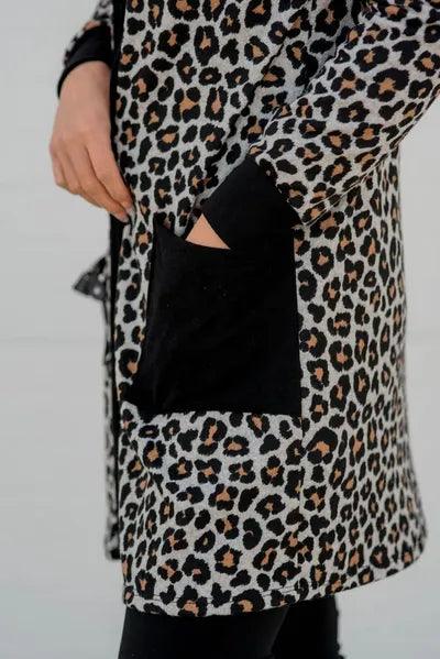 Pocketed Leopard Open Front Cover Up - Chic Yana's Fashion