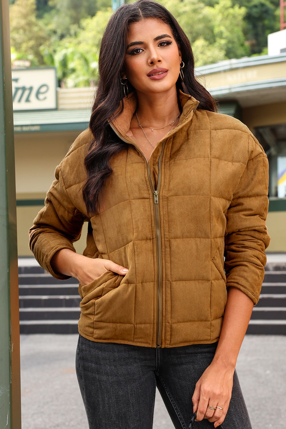 Zip Up Pocketed Long Sleeve Coat - Chic Yana’s Fashion