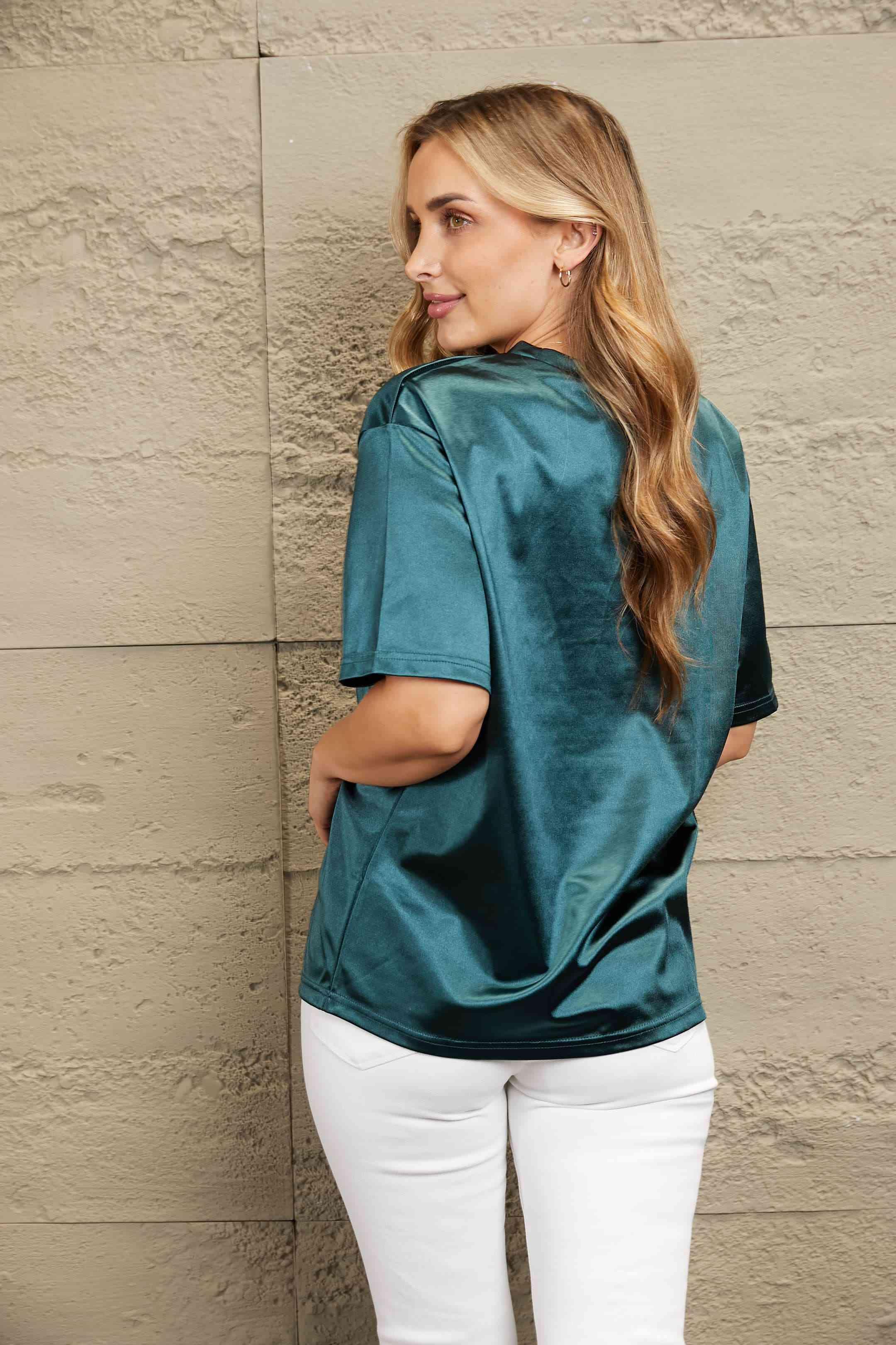 Round Neck Dropped Shoulder Top - Chic Yana's Fashion