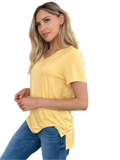 Basic Bae Bamboo Full Size V Neck High Low T Shirt - Chic Yana's Fashion