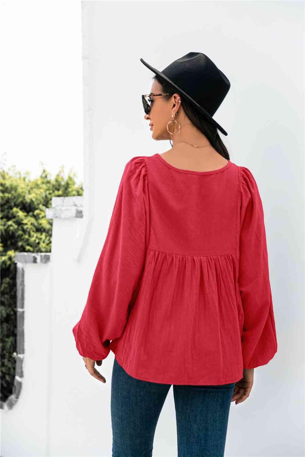 Button Up Balloon Sleeve Blouse - Chic Yana's Fashion