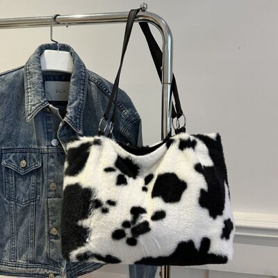 Cow Print Furry Tote Bag - Chic Yana's Fashion