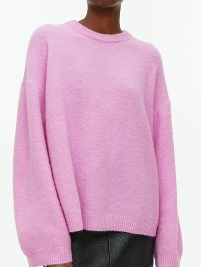 Round Neck Drop Shoulder Sweater - Chic Yana's Fashion