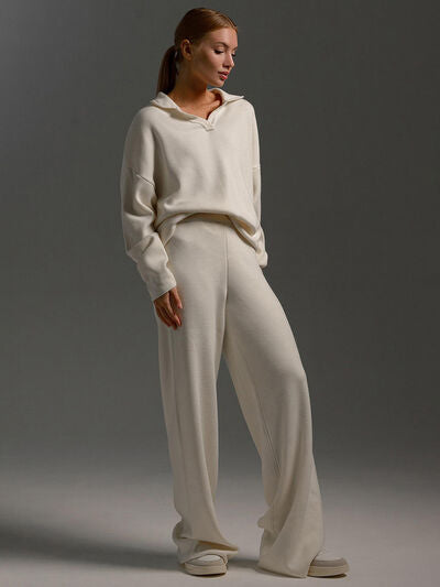 Johnny Collar Long Sleeve Top And Pants Sweater Set - Chic Yana's Fashion