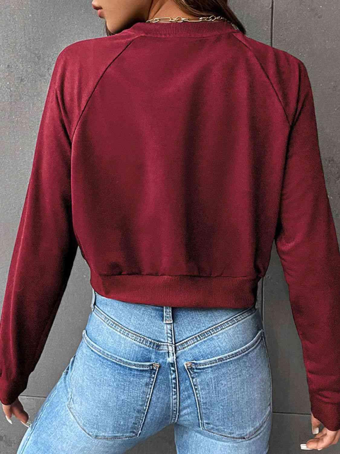 Perfee Raglan Sleeve Round Neck Cropped Sweatshirt - Chic Yana's Fashion