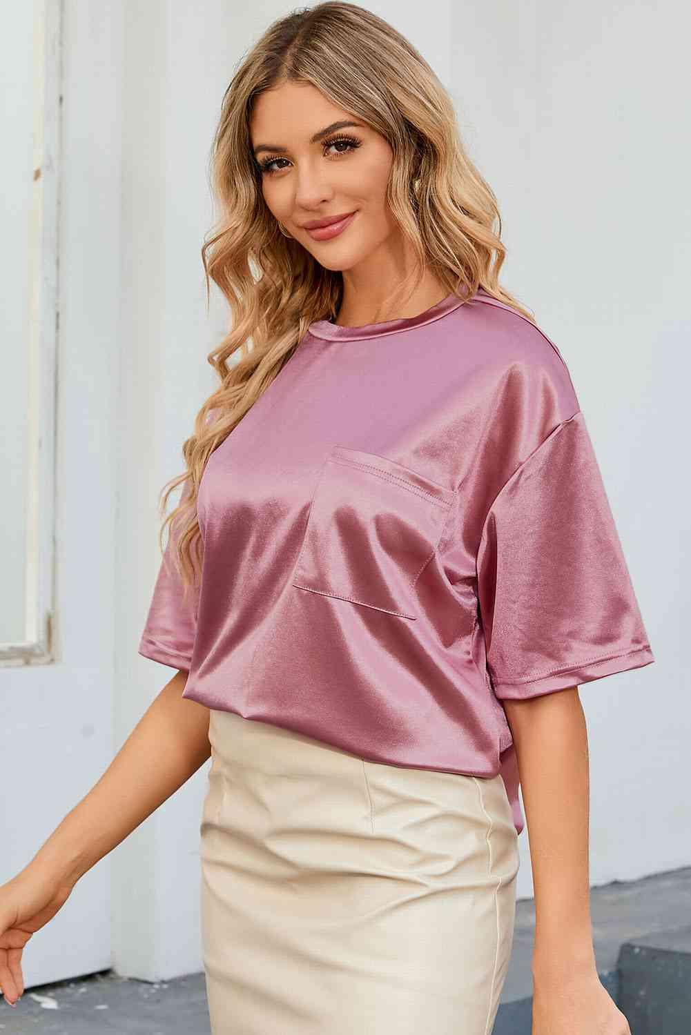 Round Neck Dropped Shoulder Top - Chic Yana's Fashion